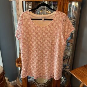 Susan Graver Pink Lace Overlay Scoop Neck Top - Women's 1x